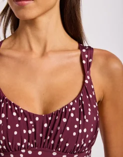 Dolce Dot Ruched Cross Back Swimsuit - Dark Burgundy