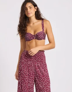 Dolce Dot Shirred Waist Pant - Dark Burgundy