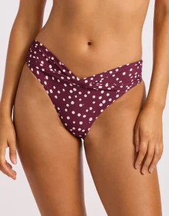 Dolce Dot Twist Band Mini Hipster Bikini Pant - Dark Burgundy