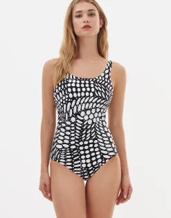 Dots High Front Swimsuit - Black and White