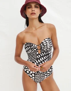 Dots Ring Bandeau Swimsuit - Black and White