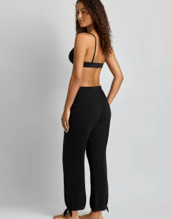 Double Gauze Ankle Tie Pant - Black