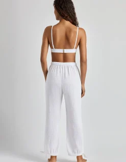 Double Gauze Ankle Tie Pant - White