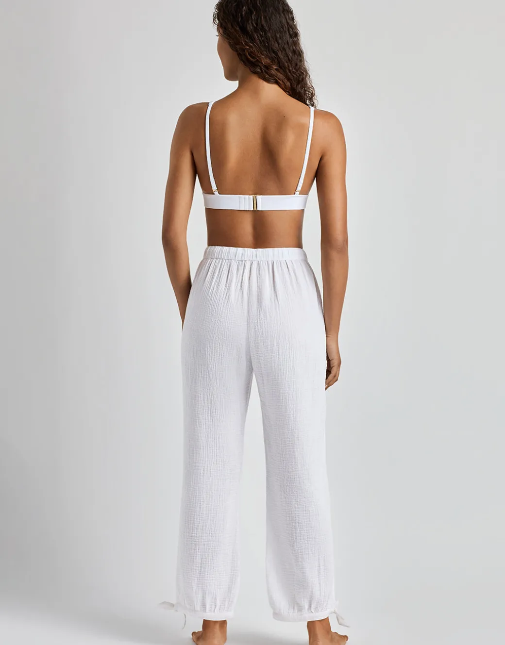Double Gauze Ankle Tie Pant - White