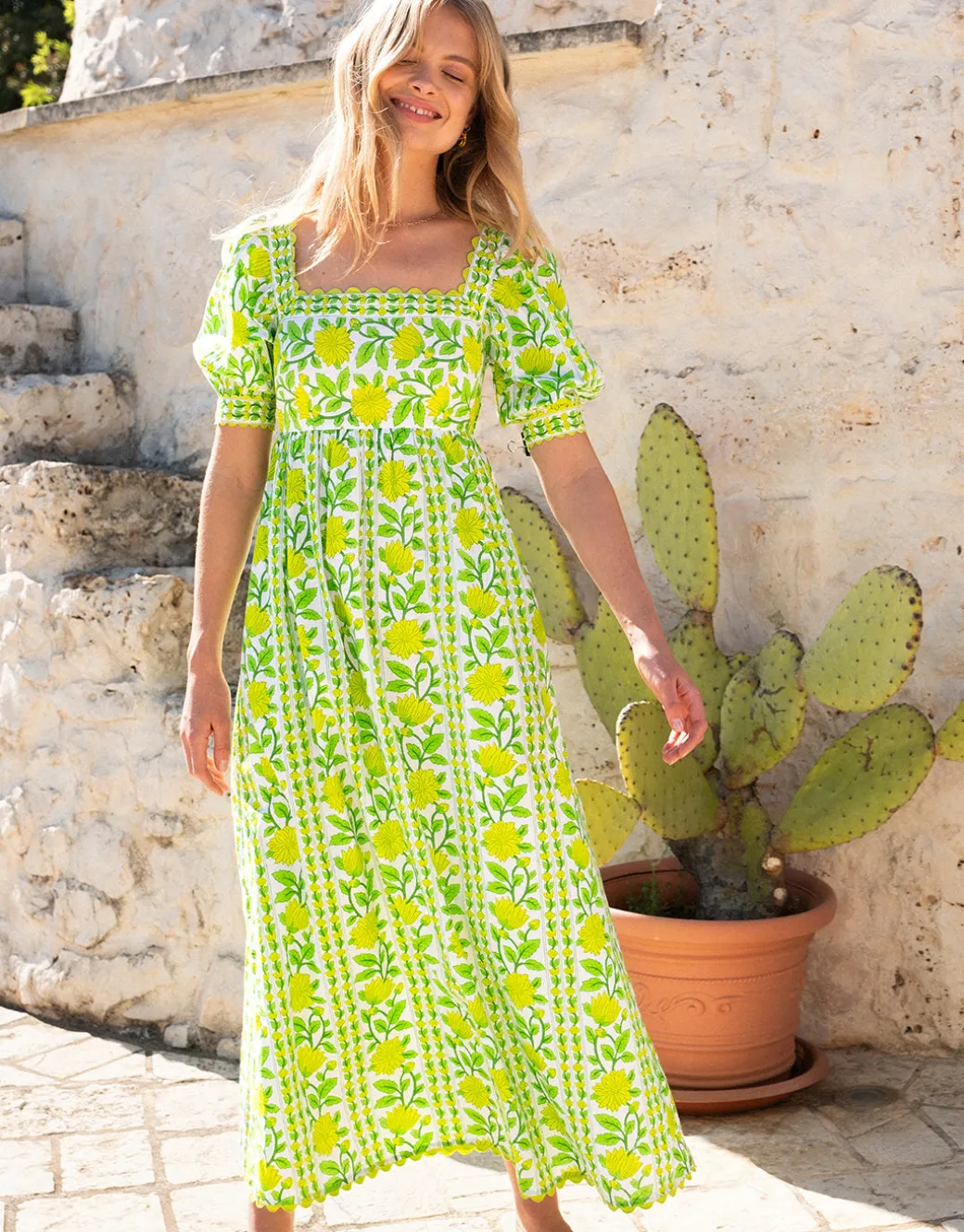 Elizabeth Dress - Lime Border