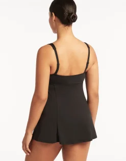 Essentials Square Neck Swim Dress - Black