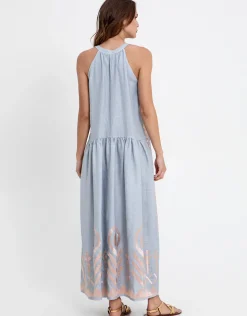 Feather High Neck Dress - Light Grey and Pink Bronze