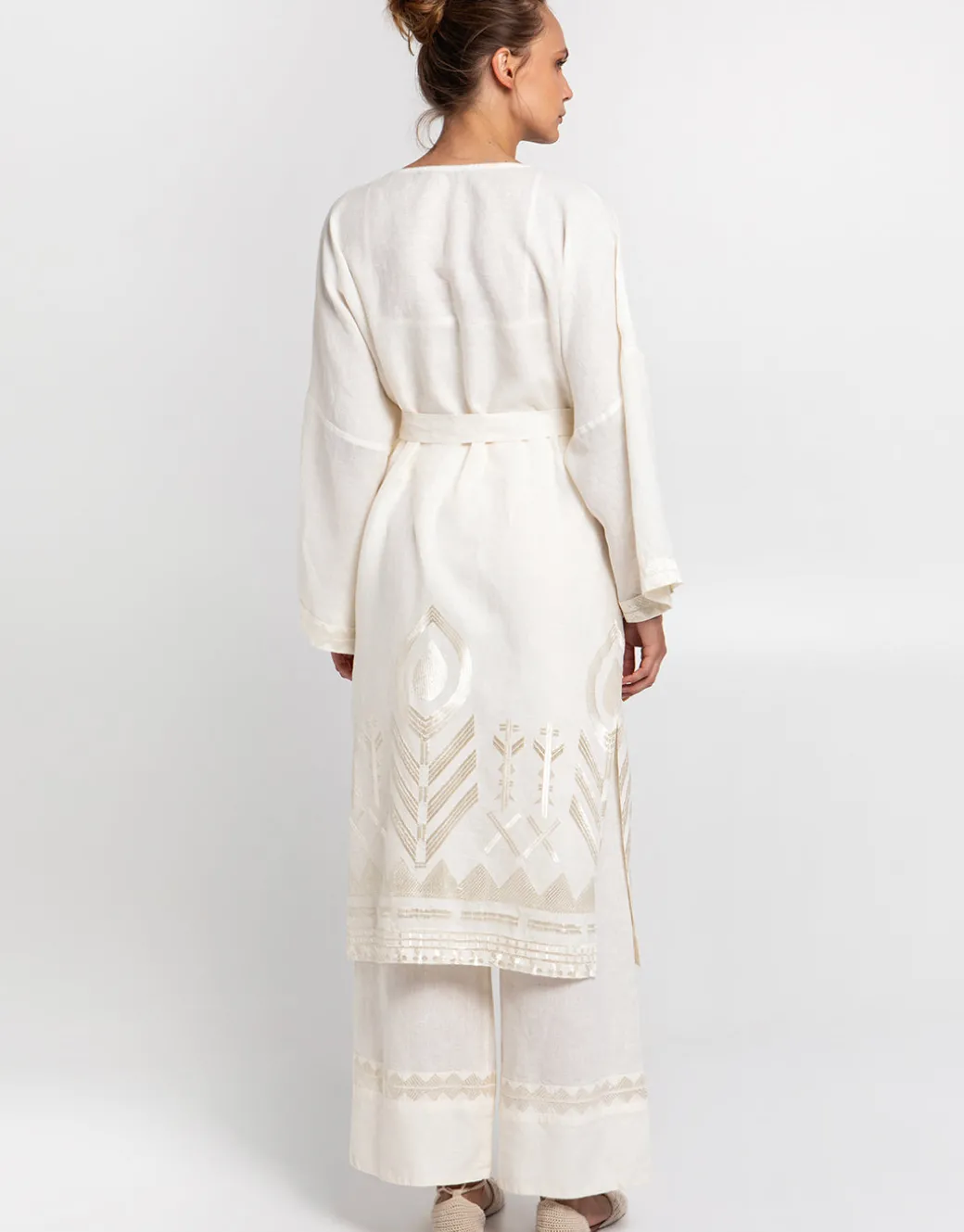 Feather Midi Kimono - Natural and Champagne