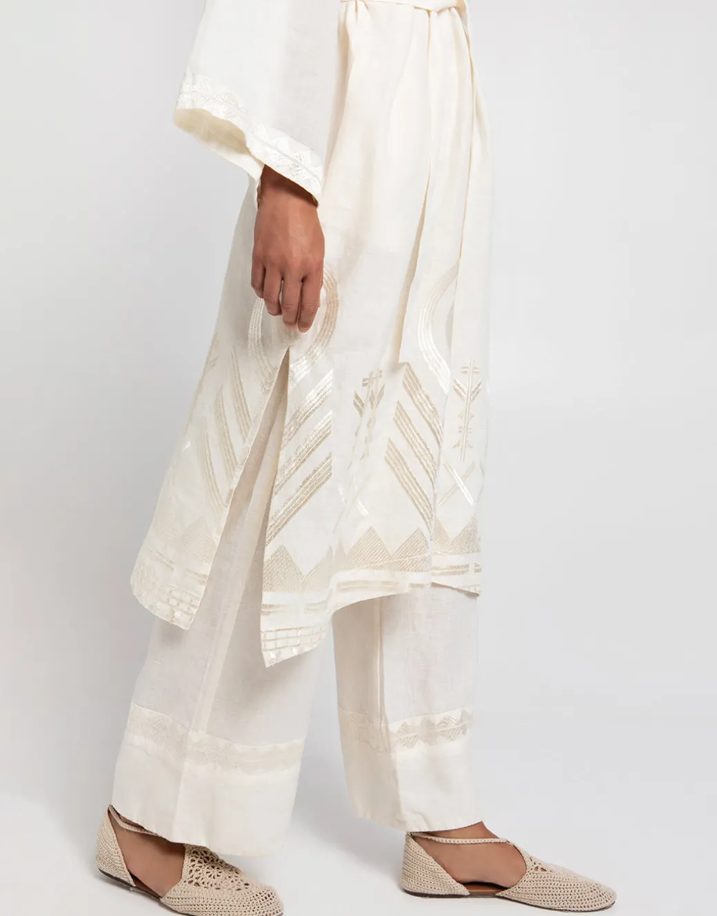 Feather Midi Kimono - Natural and Champagne