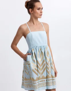 Feather Mini Dress - Ciel and Gold