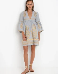Feather Mini Dress - Light Grey and Gold