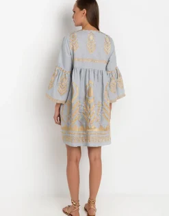 Feather Mini Dress - Light Grey and Gold