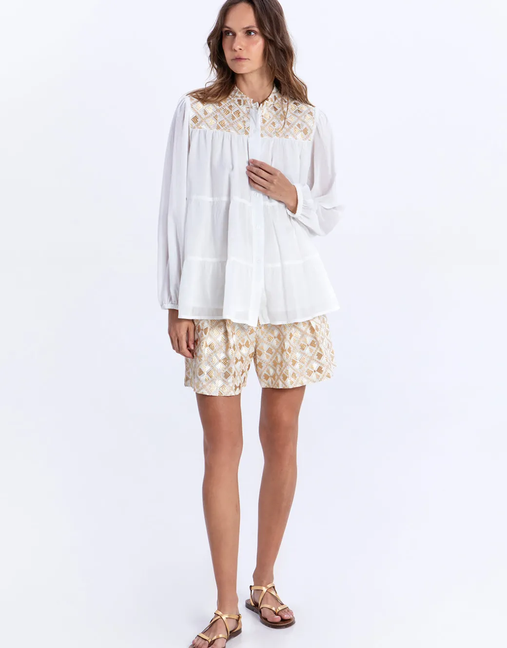 Flakes Blouse - White and Gold with Champagne