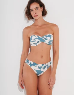 Floral Abstract Twist Bandeau Bikini Top - Puffy Sky
