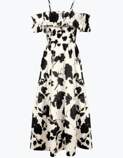 Florascape Ruffle Top Dress - Cream Black