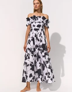 Florascape Ruffle Top Dress - Cream Black