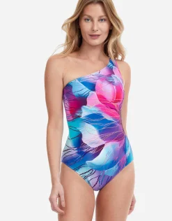Golden Blossom One Shoulder Swimsuit - Multi