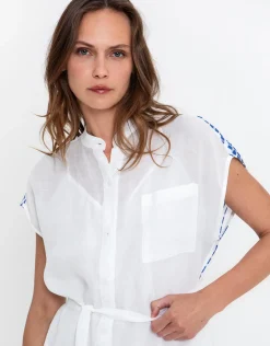 Grape Mini Shirt Dress - White and Blue