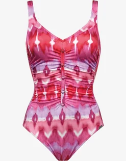 Ikat Energy Gathered Front Swimsuit - Pinkwave