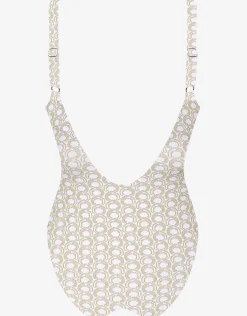 Indira Round Neck Swimsuit - White and Gold