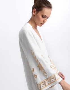 Ios Kaftan Dress - White and Gold