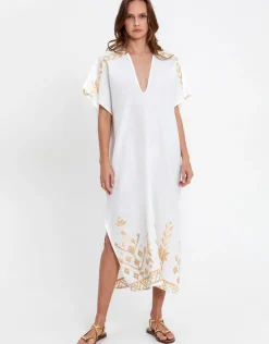 Ios Midi Kaftan - White and Gold