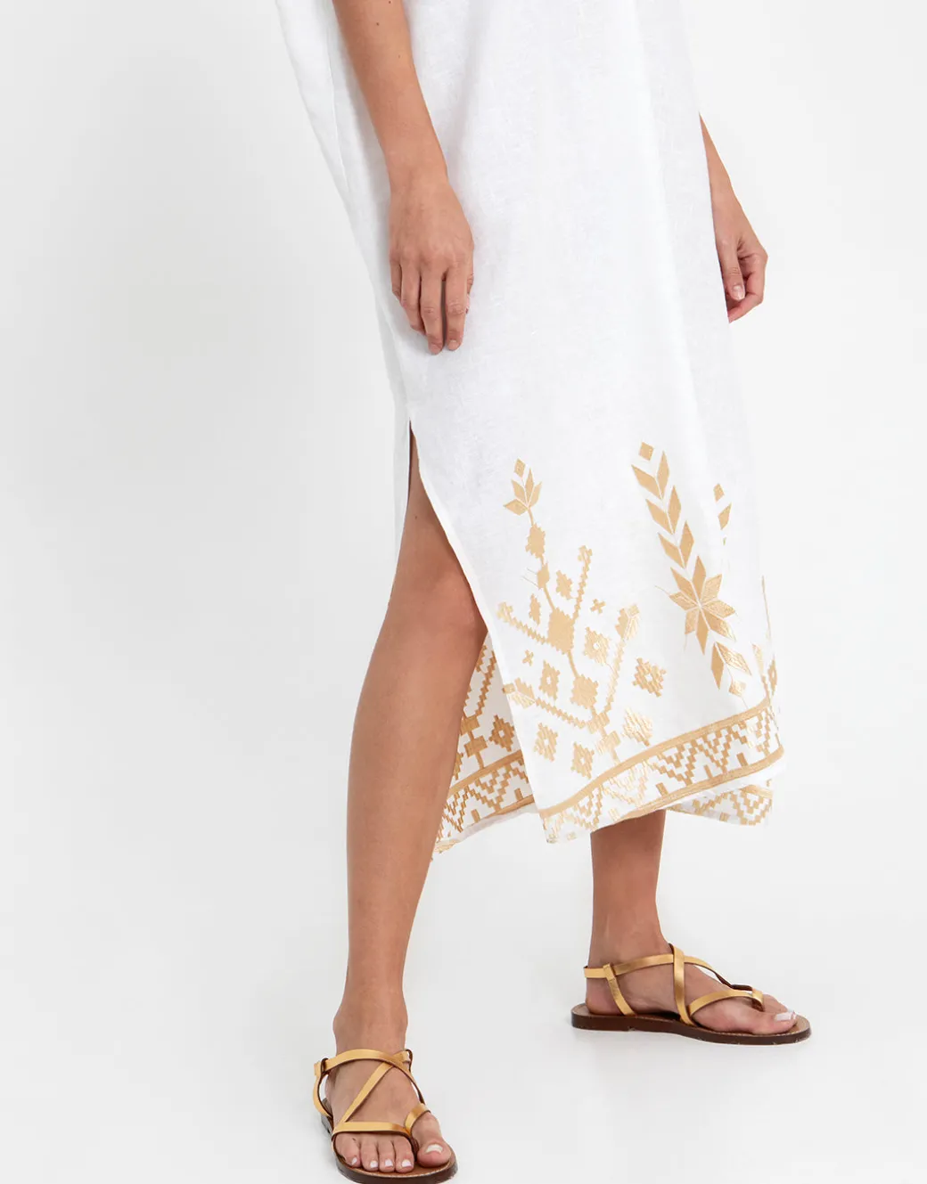 Ios Midi Kaftan - White and Gold