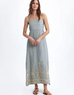 Ios Strappy Bandeau Dress - Light Grey and Gold