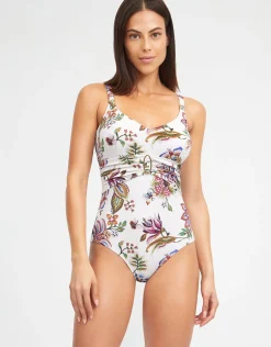 Jasmine Shaped Neck Swimsuit - White Floral