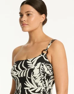 Jungle Book One Shoulder Ring Swimsuit - Black