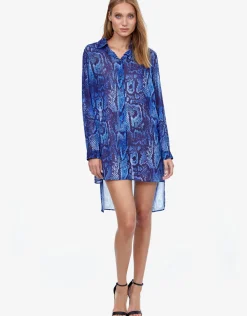Kalahari High Low Beach Blouse - Blue
