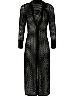 Knit Long Shirt Cover Up - Black