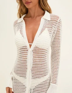Knit Long Shirt Cover Up - Off White