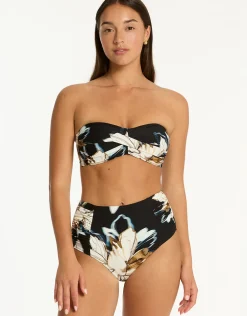 La Luna High Waist Gathered Side Bikini Pant - Black