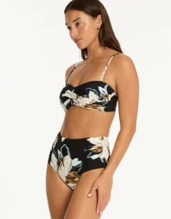 La Luna High Waist Gathered Side Bikini Pant - Black