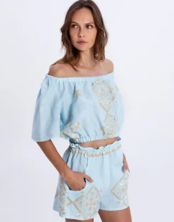 Lefkada Off the Shoulder Top - Ciel and Gold