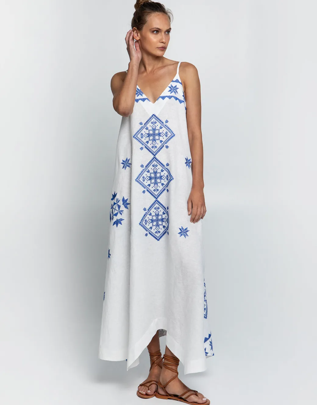 Lefkada Strappy Dress - White and Blue