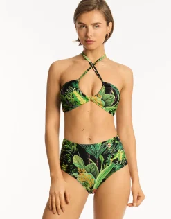 Lotus High Waist Gathered Side Bikini Pant - Black