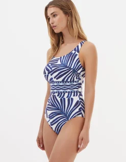 Marina High Front Swimsuit - Blue and White