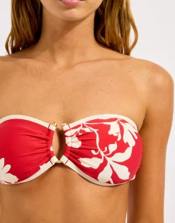 Mayflower Ring Front Bandeau Bikini Top - Cosmo Red