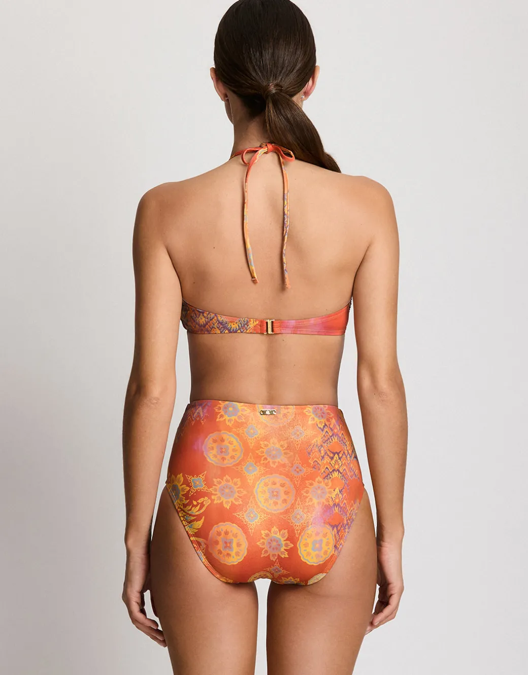 Medallion Shimmer Shirred U Wire Bandeau Bra Bikini Top - Multi