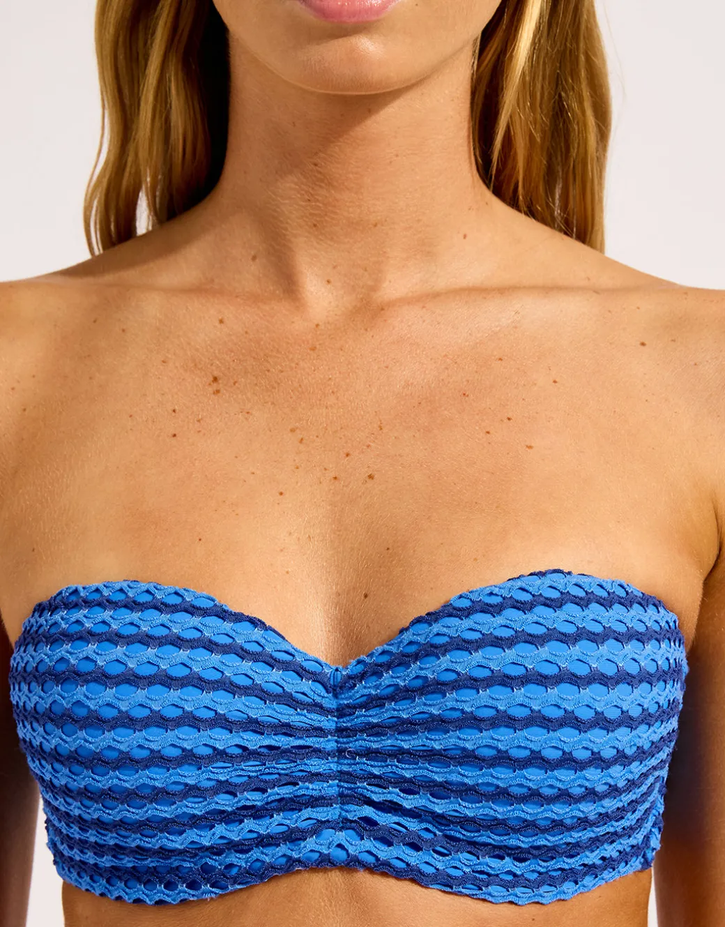 Mesh Effect Bustier Bandeau Bikini Top - Sapphire