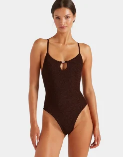 Mia Beaded Swimsuit - Metallic Chocolate