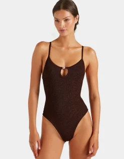 Mia Beaded Swimsuit - Metallic Chocolate