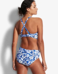 Modern Marina F Cup Cross Front Bra Bikini - Blue