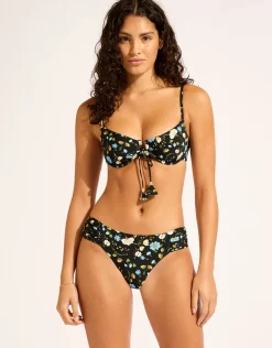 Modern Romance Ruched Side Retro Bikini Pant - Black