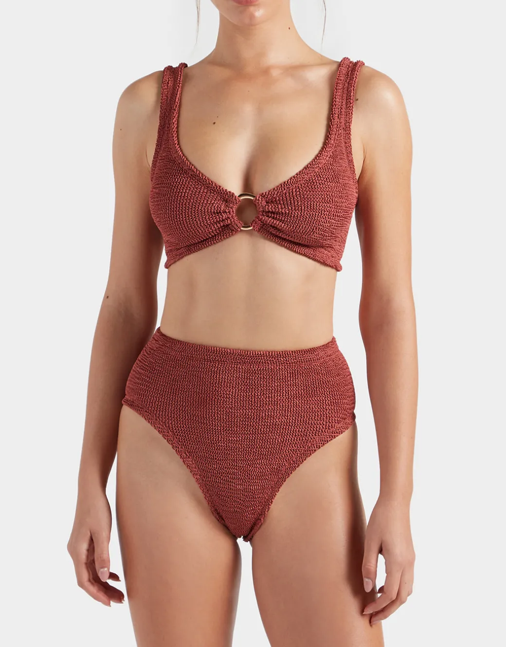 Nadine Bikini Set with Gold Hoop - Metallic Rosewood