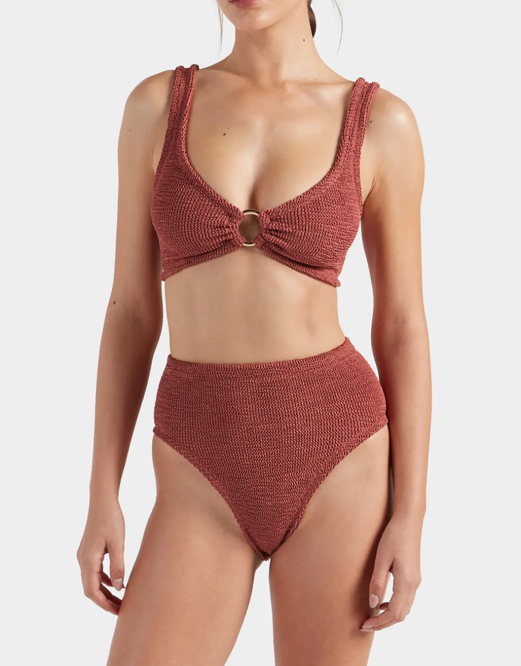 Nadine Bikini Set with Gold Hoop - Metallic Rosewood
