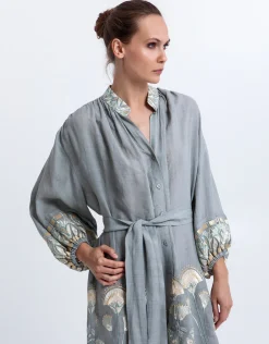Papyrus Midi Shirt Dress - Stone and Multi Mint