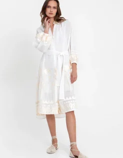 Papyrus Midi Shirt Dress - White and Champagne